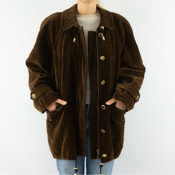 Vintage Escada Black Oversized Velvet Quilt Jacket, by Margaretha Ley, Size M/L - Picture 1 of 15